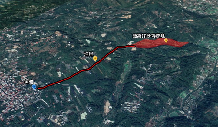 日月潭水力發電工程計劃-鹿蒿採砂場原址地理位置示意圖