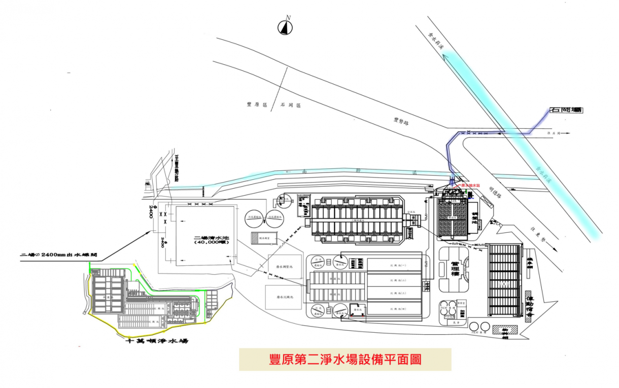 大台中地區公共給水豐原給水廠第二淨水場設備平面圖