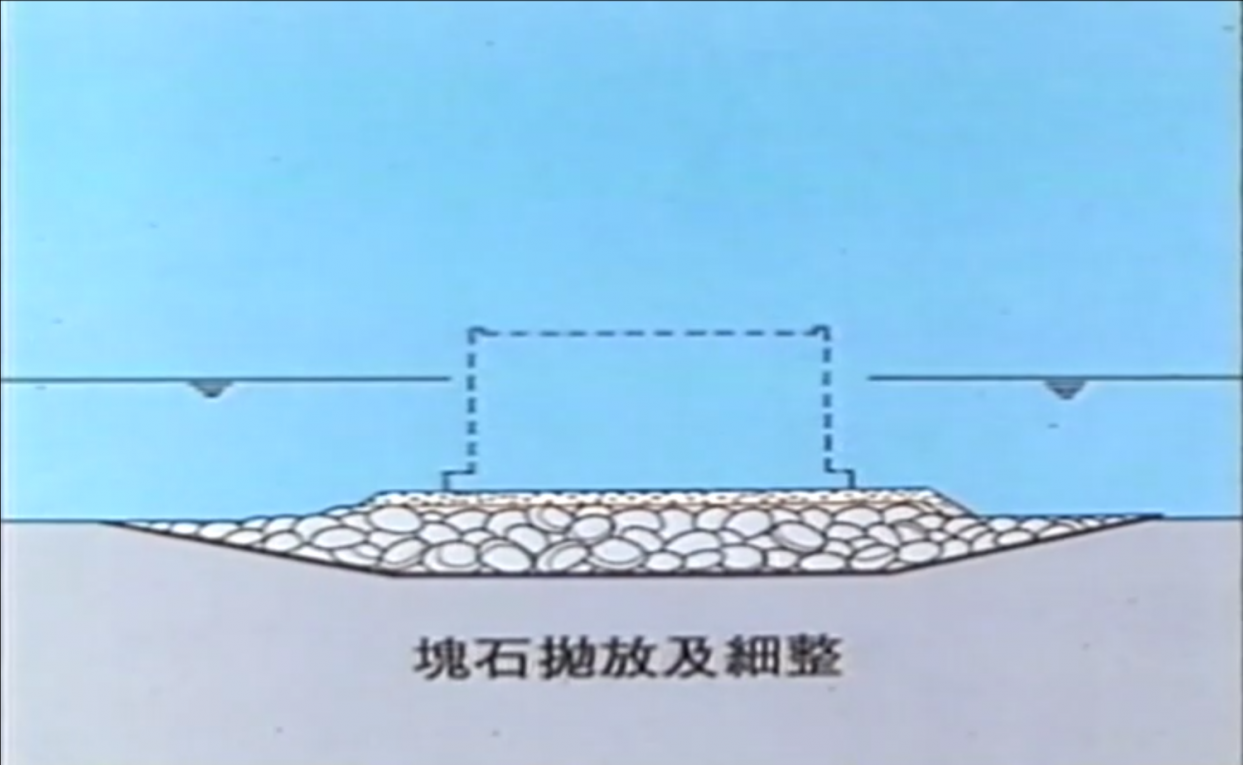 中油液化天然氣碼頭建港防波堤工程塊石拋放及細整示意圖