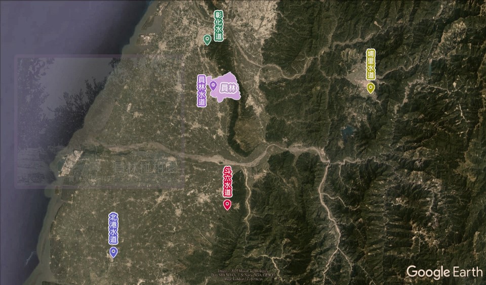 彰化南投雲林地區公共給水員林水道地理位置圖