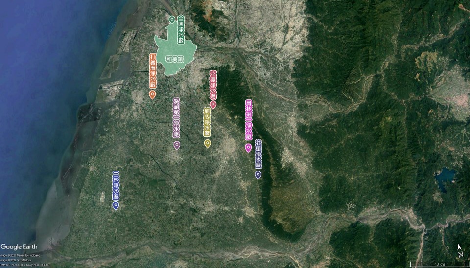 民國時代彰化地區公共給水彰化系統全興淨水場地理位置圖