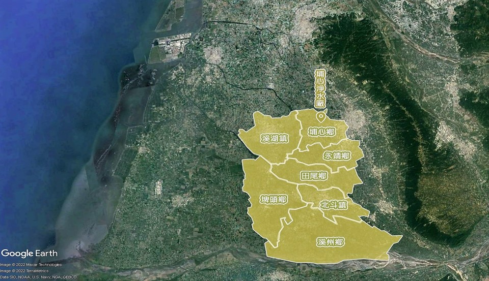 民國時代彰化地區公共給水北斗系統埔心淨水場供水區域