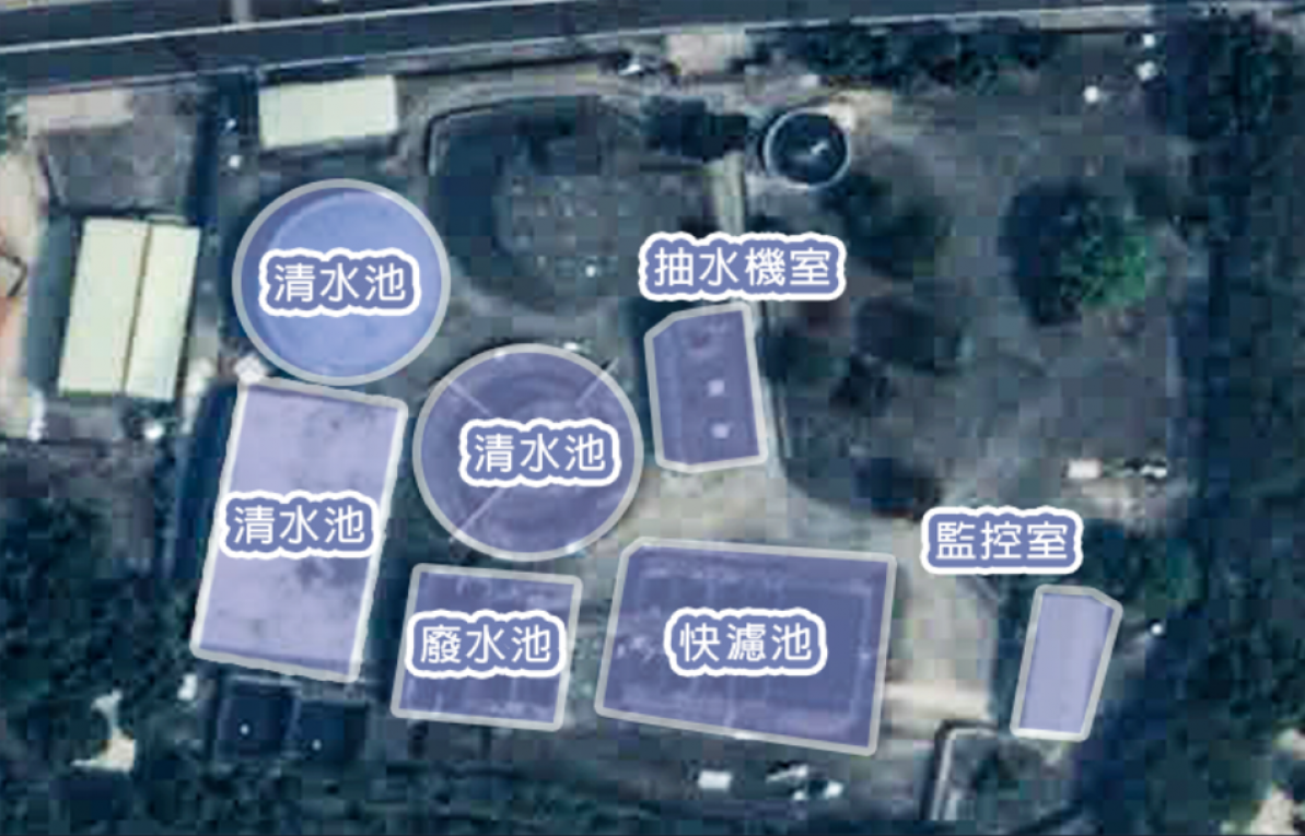 民國時代彰化地區公共給水二水系統社頭淨水場淨水設施平面位置圖