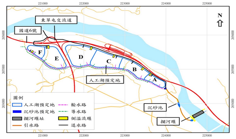 民國時代彰投雲地區公共給水新水源鳥嘴潭工程相關設施位置圖