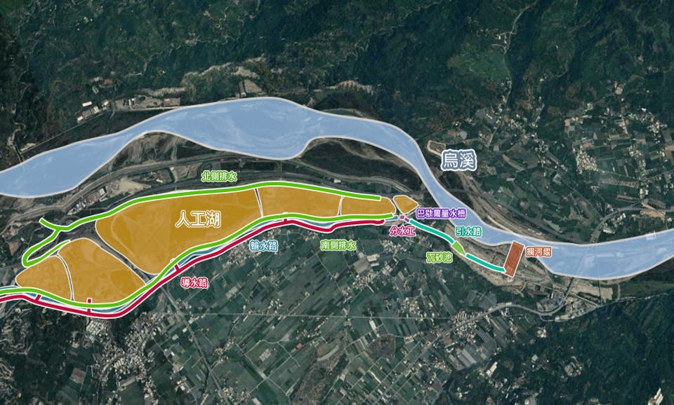 民國時代彰投雲地區公共給水新水源鳥嘴潭工程相關設施位置圖