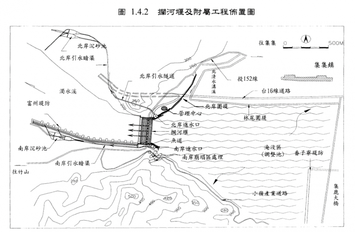民國時代雲林地區公共給水供水集集攔河堰平面配置圖