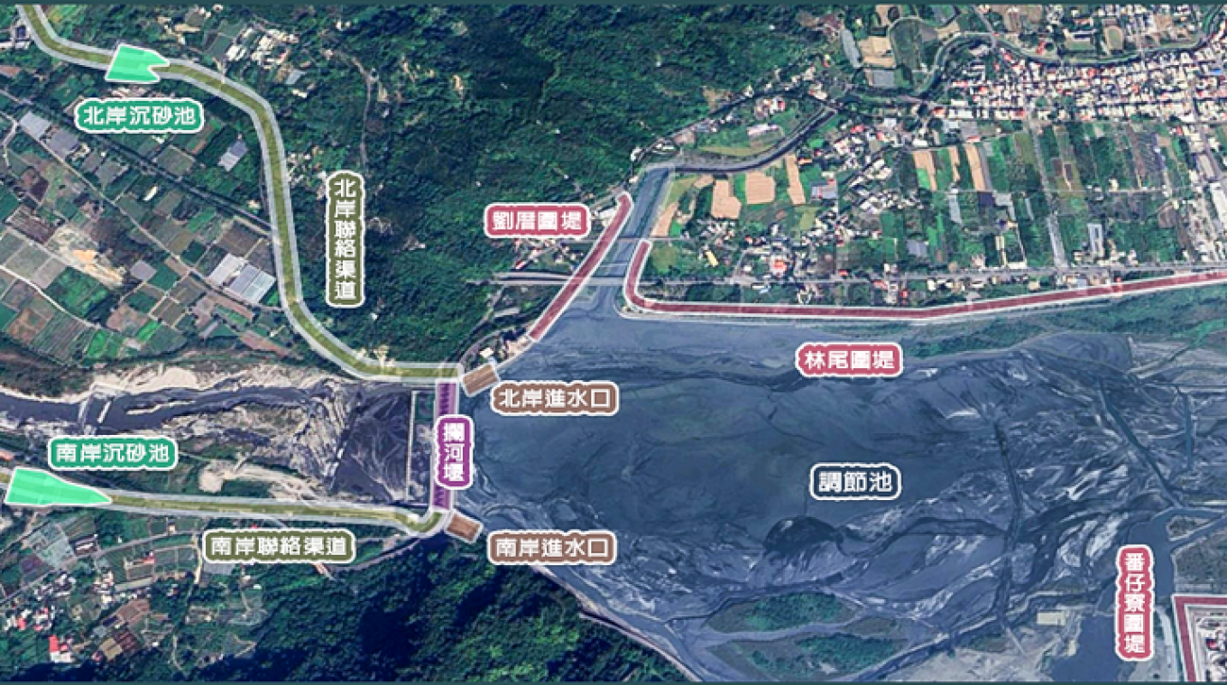 民國時代雲林地區公共給水集集攔河堰各設施位置圖