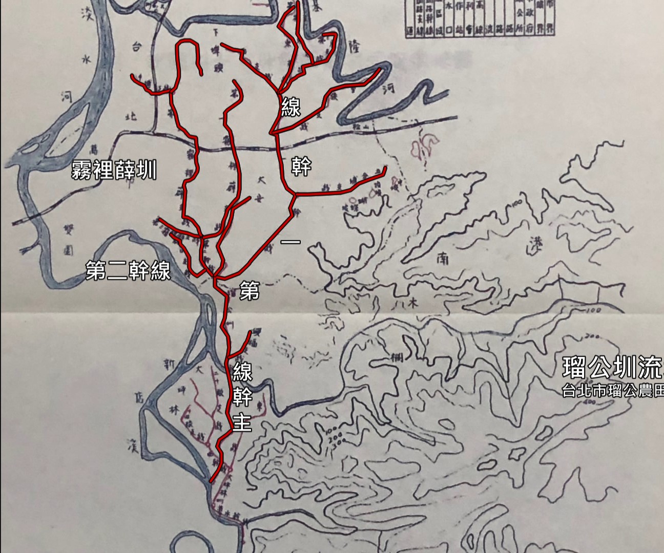 瑠公圳:1907年將瑠公、上埤、霧裡薛圳合併組成『公共埤圳瑠公圳組合』 1923年改組為『瑠公水利組合』，組合長仍由官吏兼任。