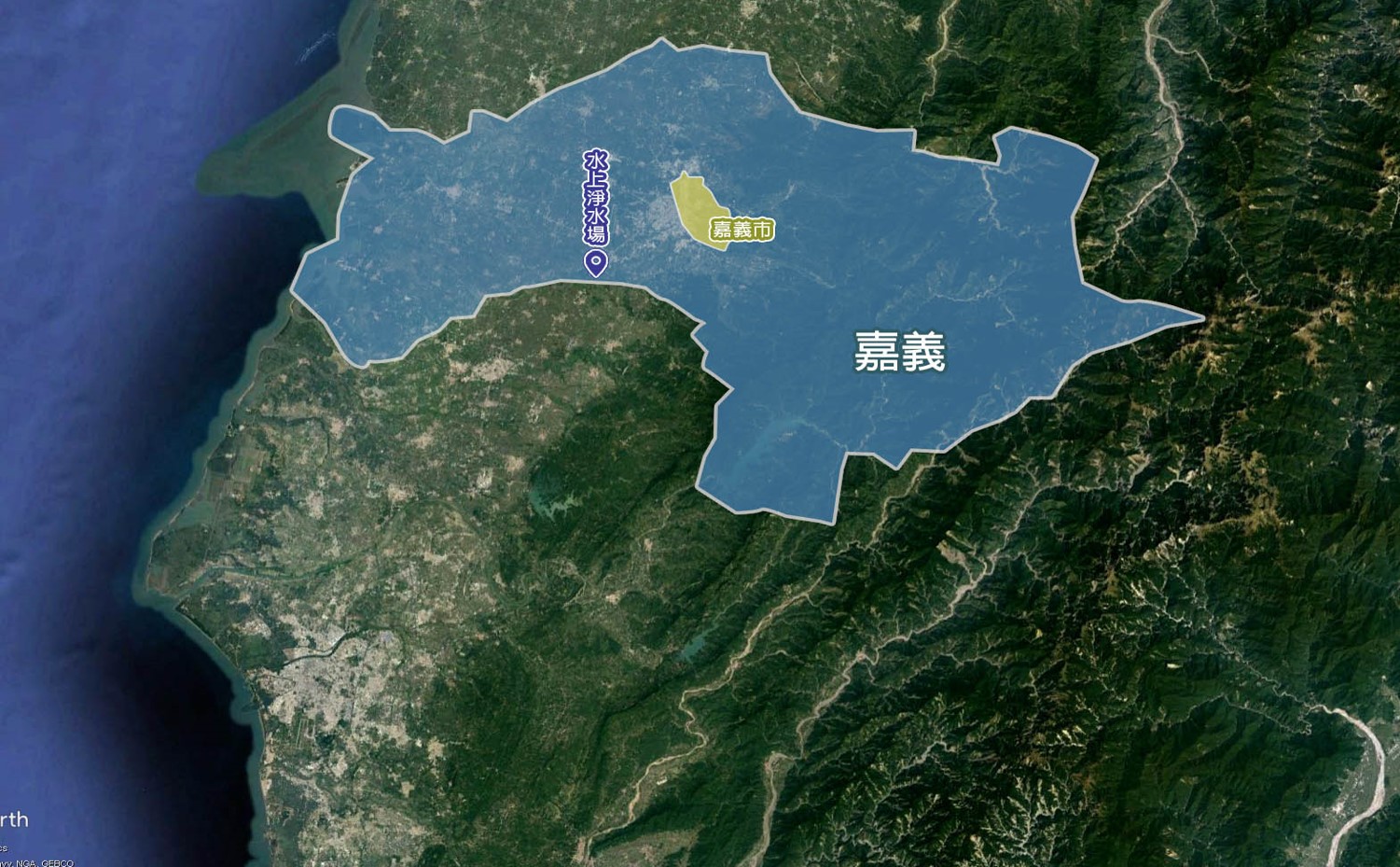 民國時代嘉義地區公共給水水上淨水場供水區域