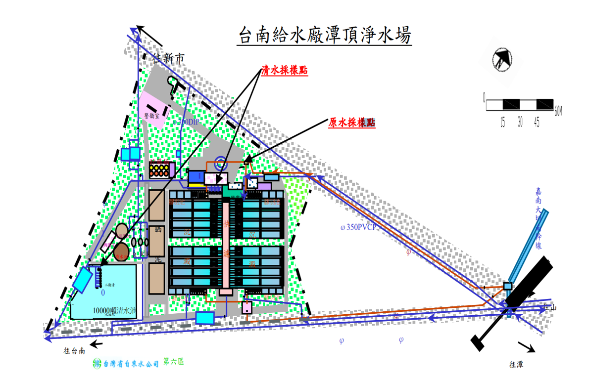 民國時代台南地區公共給水潭頂淨水場設施平面圖