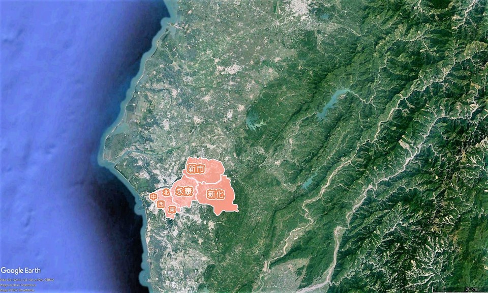 民國時代台南地區公共給水潭頂淨水場供水區域位置圖