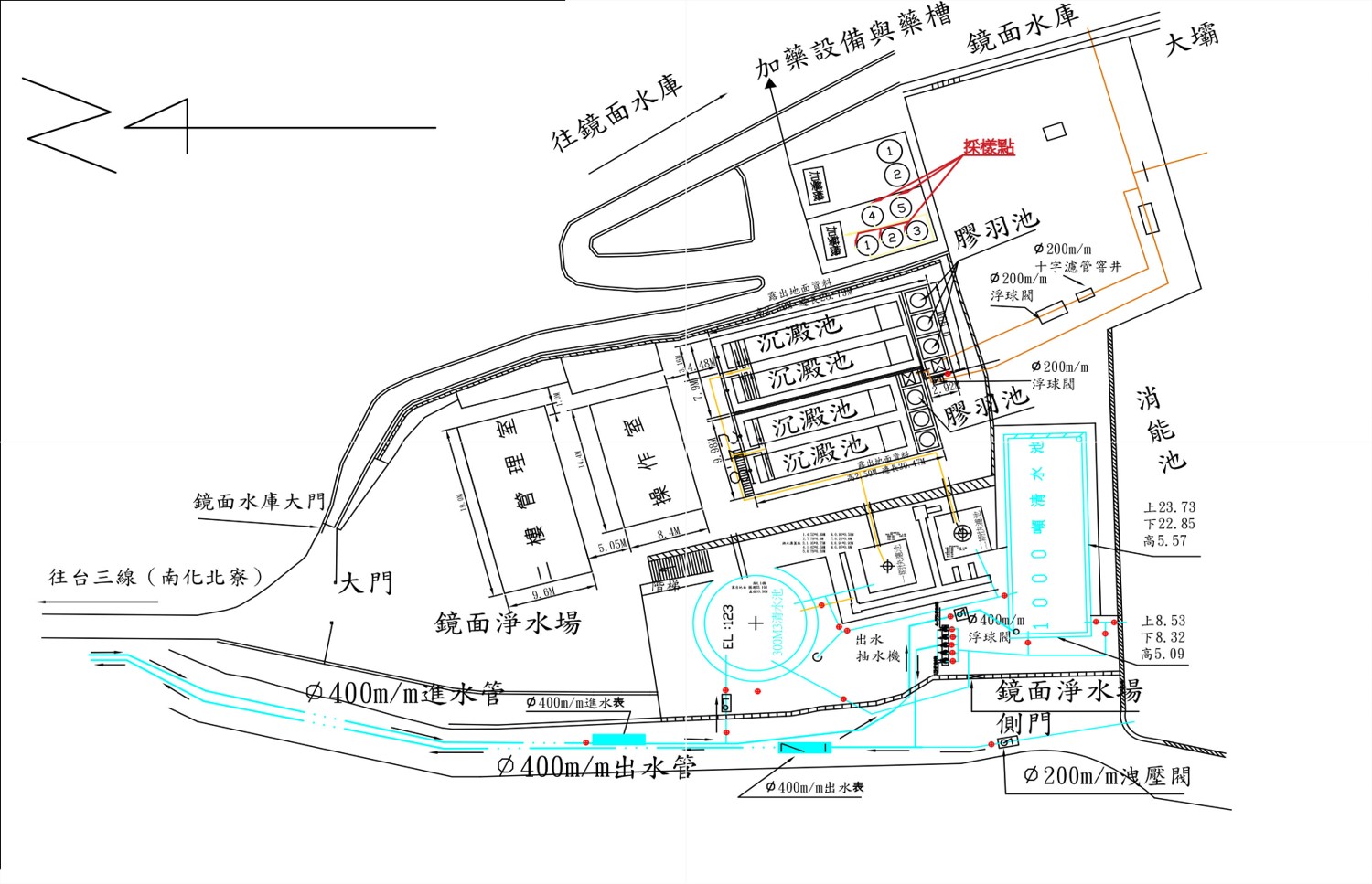 民國時代台南地區公共給水鏡面淨水場平面圖