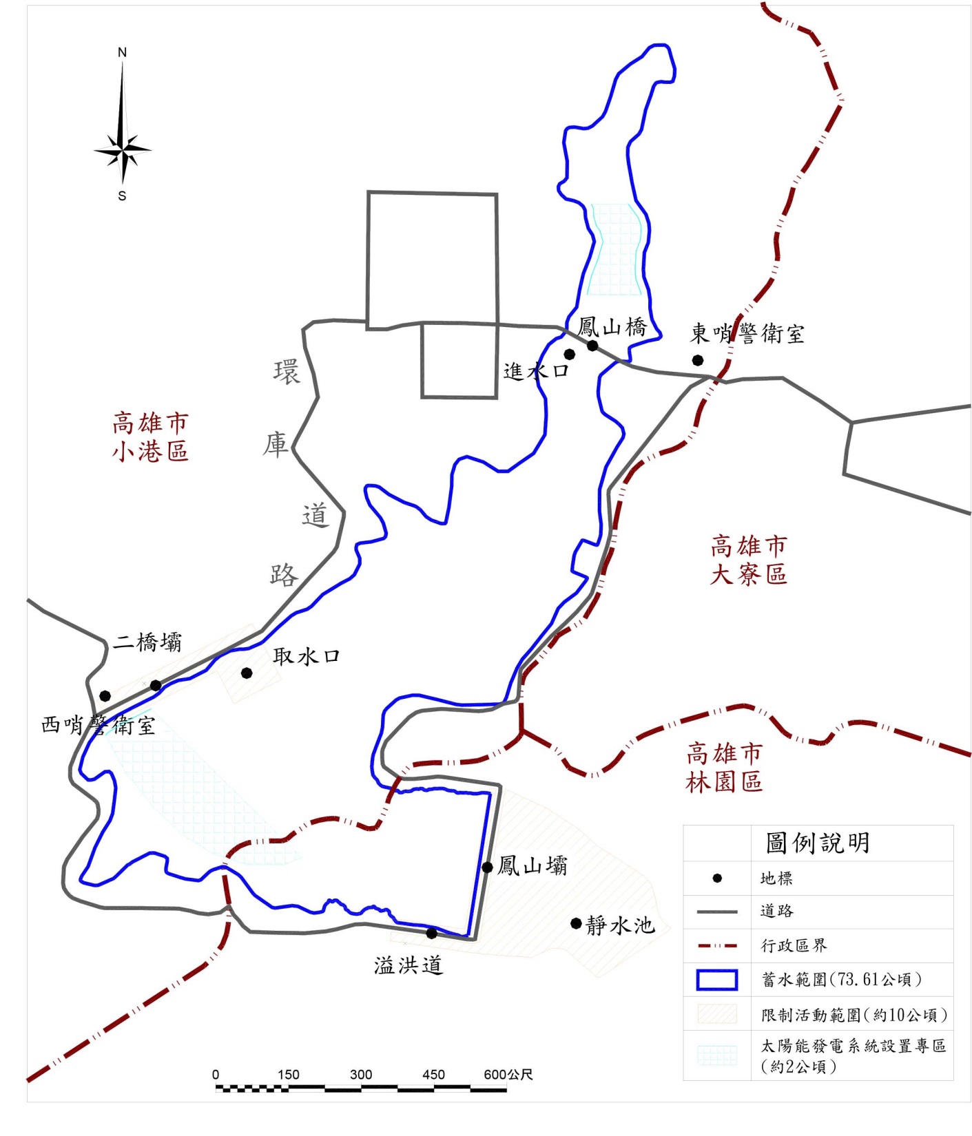 民國時代高屏地區公共給水鳳山水庫位置平面圖