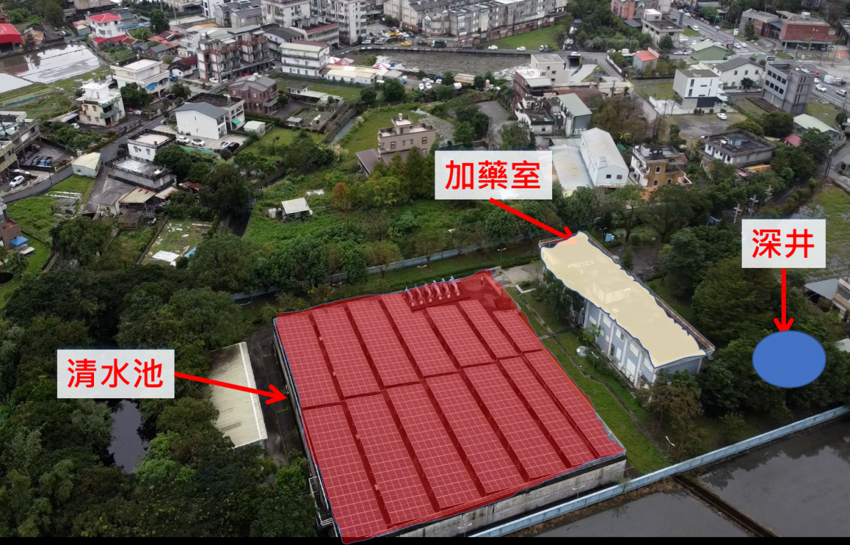 民國時期宜蘭地區公共給水廣興淨水場淨水設施位置圖