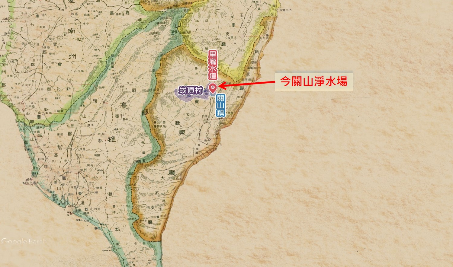日治時期台東地區公共給水里壠水道位置圖