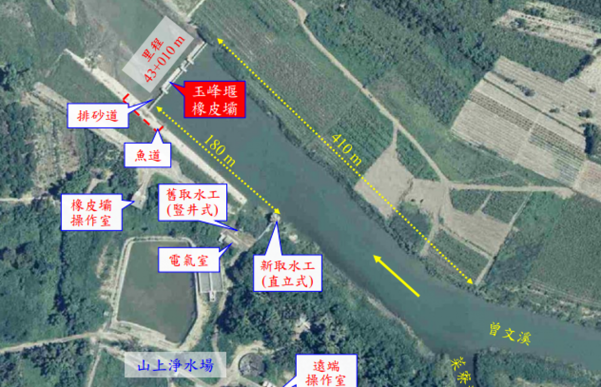 民國時代台南地區公共給水玉峰堰設施平面圖