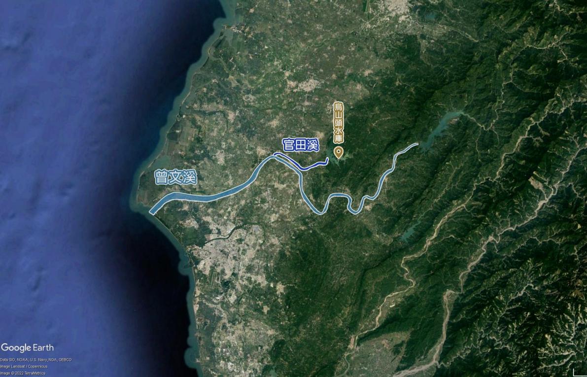 民國時代台南地區公共給水烏山頭水庫位置圖
