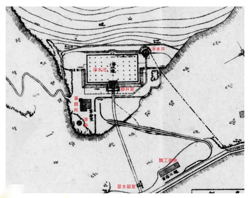 日治時代高屏地區公共給水打狗水道淨水池（壽山配水池）平面圖