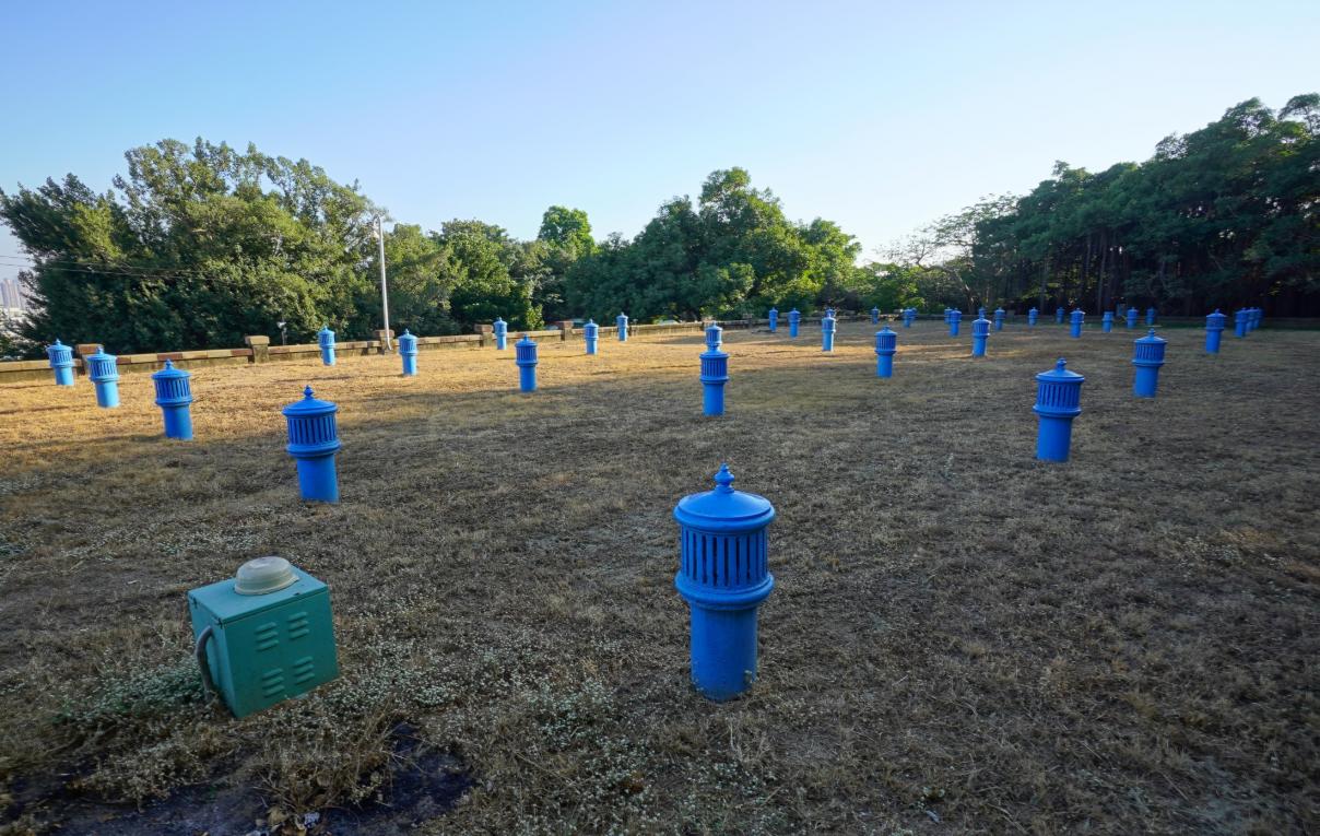 日治時代高屏地區公共給水打狗水道壽山配水池淨水池通氣孔。