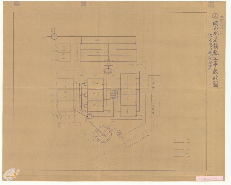 日治時代高屏地區公共給水岡山水道擴張設計圖