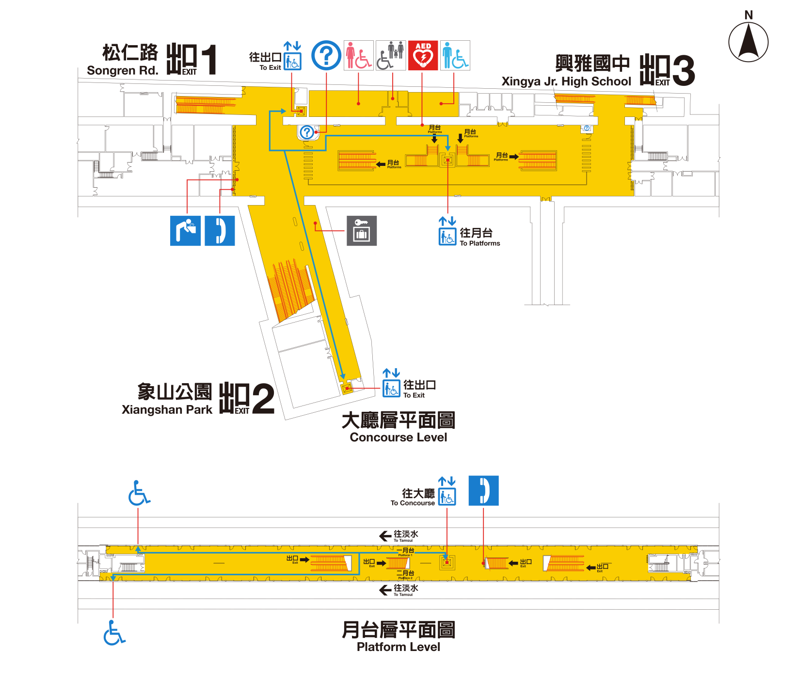 台北捷運信義線地下段象山站(R02)月台層平面圖