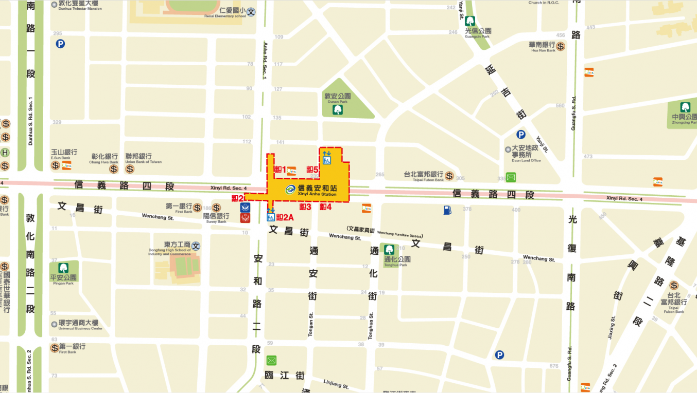 台北捷運信義線地下段信義安和站(R04)位置圖