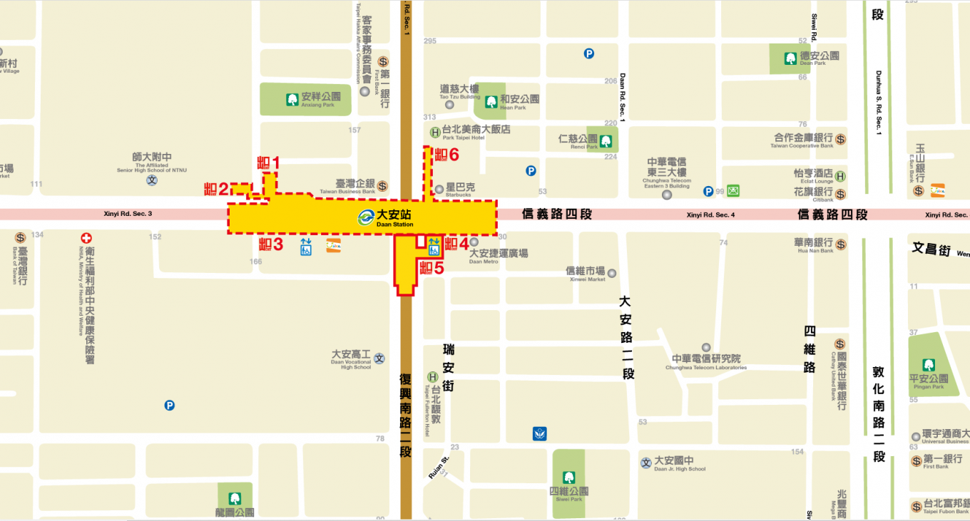 台北捷運信義線地下段大安站(R05)(BR09)位置圖