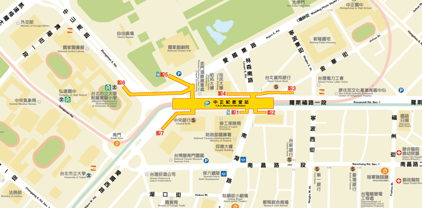 台北捷運信義線地下段中正紀念堂站(R08/G10)位置圖