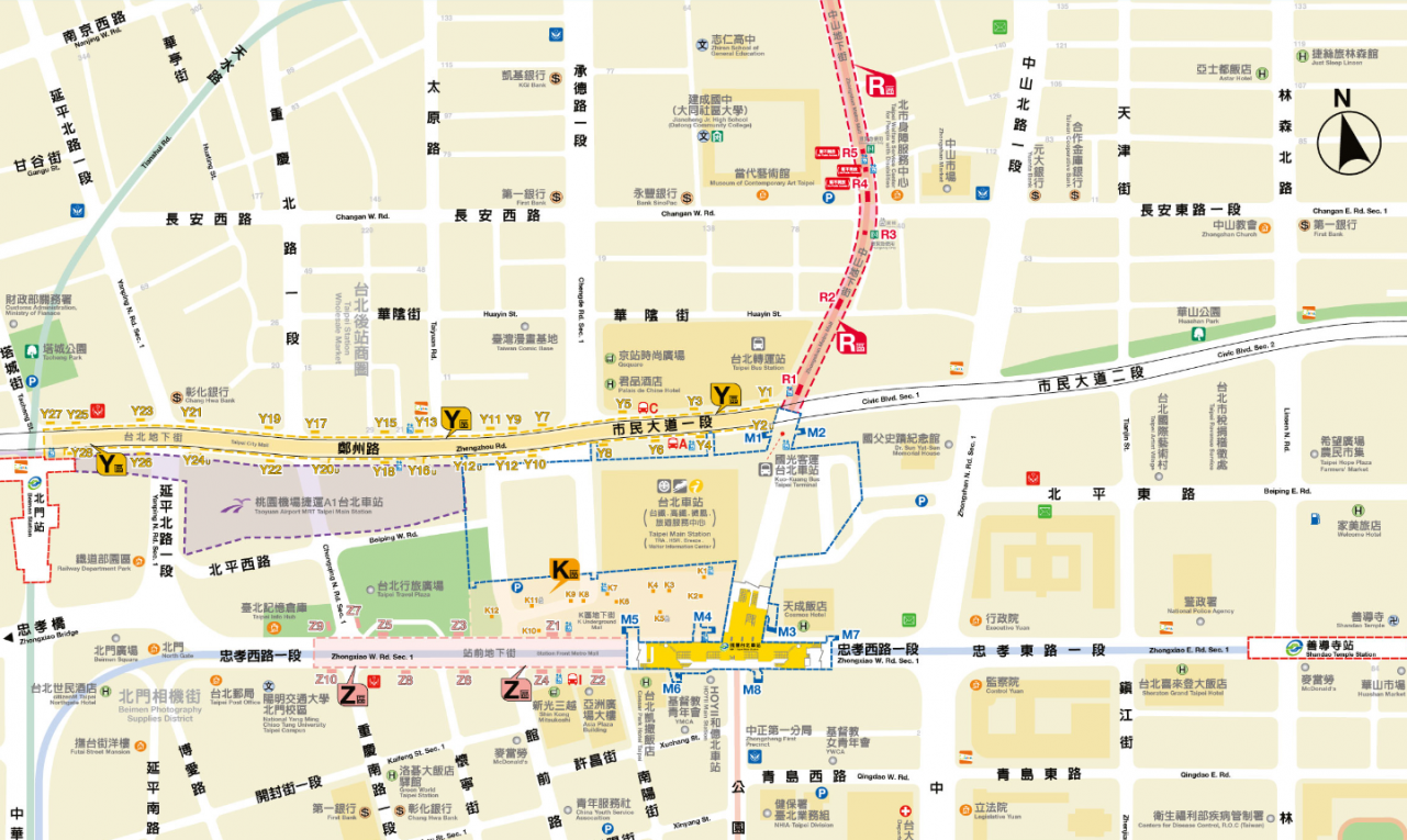 台北捷運淡水線地下段台北車站(R10)位置圖