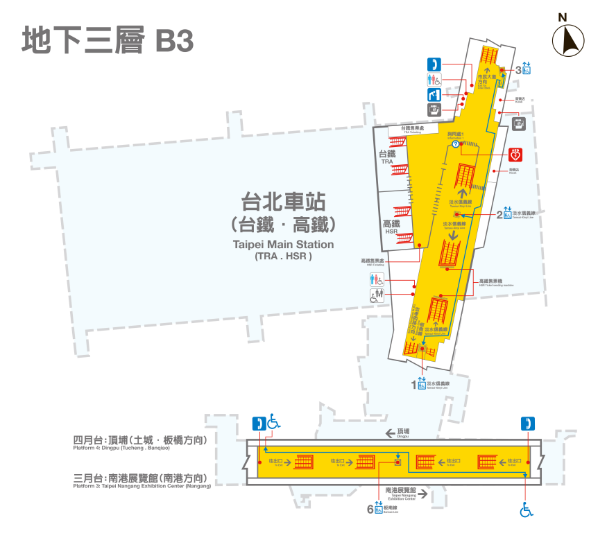 台北捷運淡水線地下段台北車站(R10)地下三層B3平面圖
