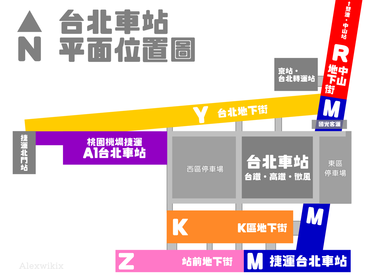 台北捷運淡水線地下段台北車站平面位置圖