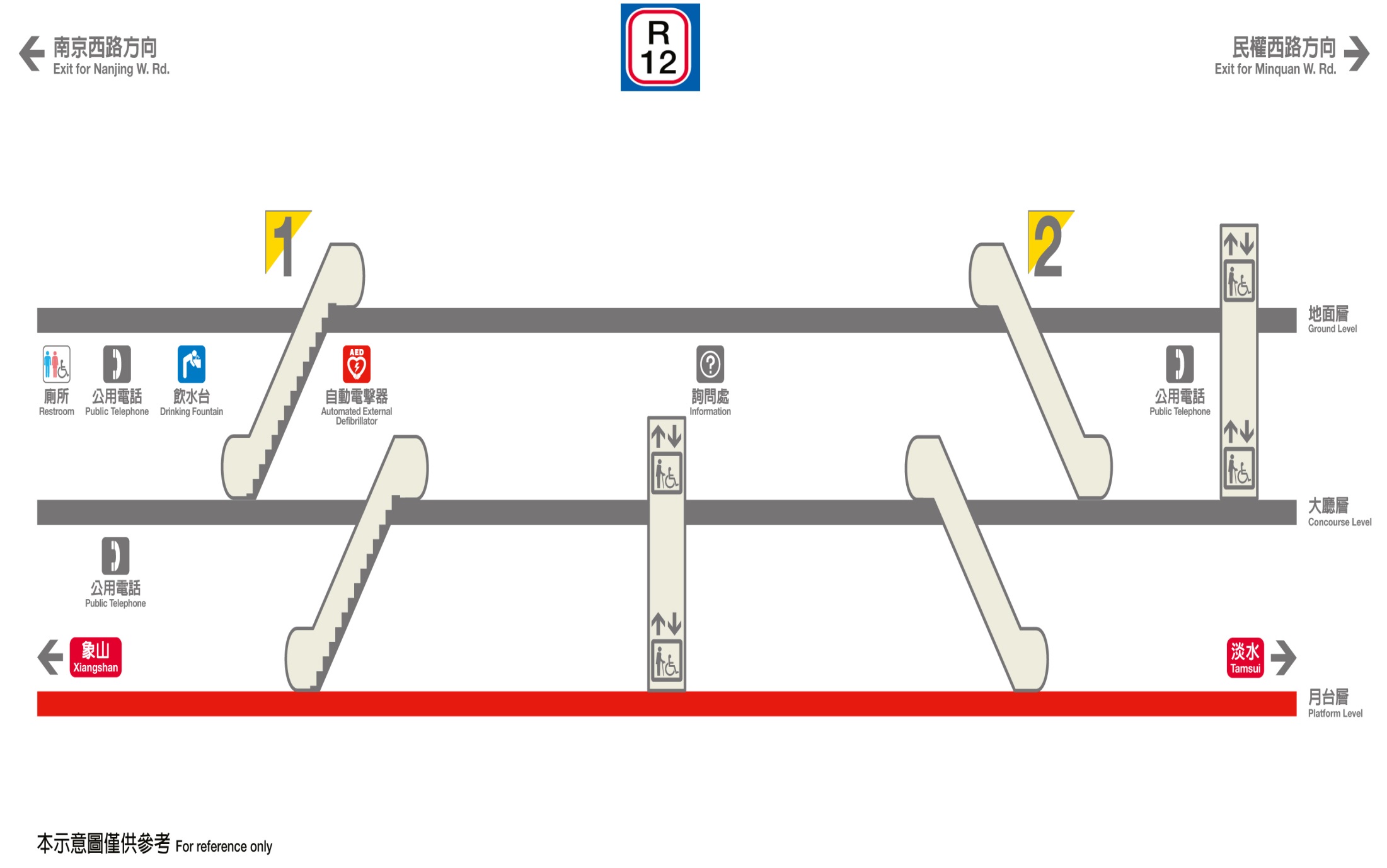 台北捷運淡水線地下段雙連站(R12)剖面圖