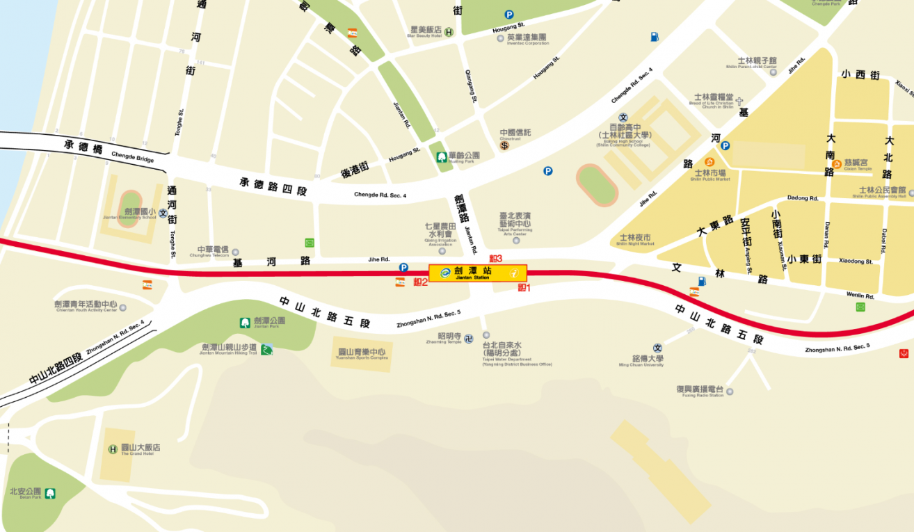 台北捷運淡水線高架段劍潭站(R15)位置圖