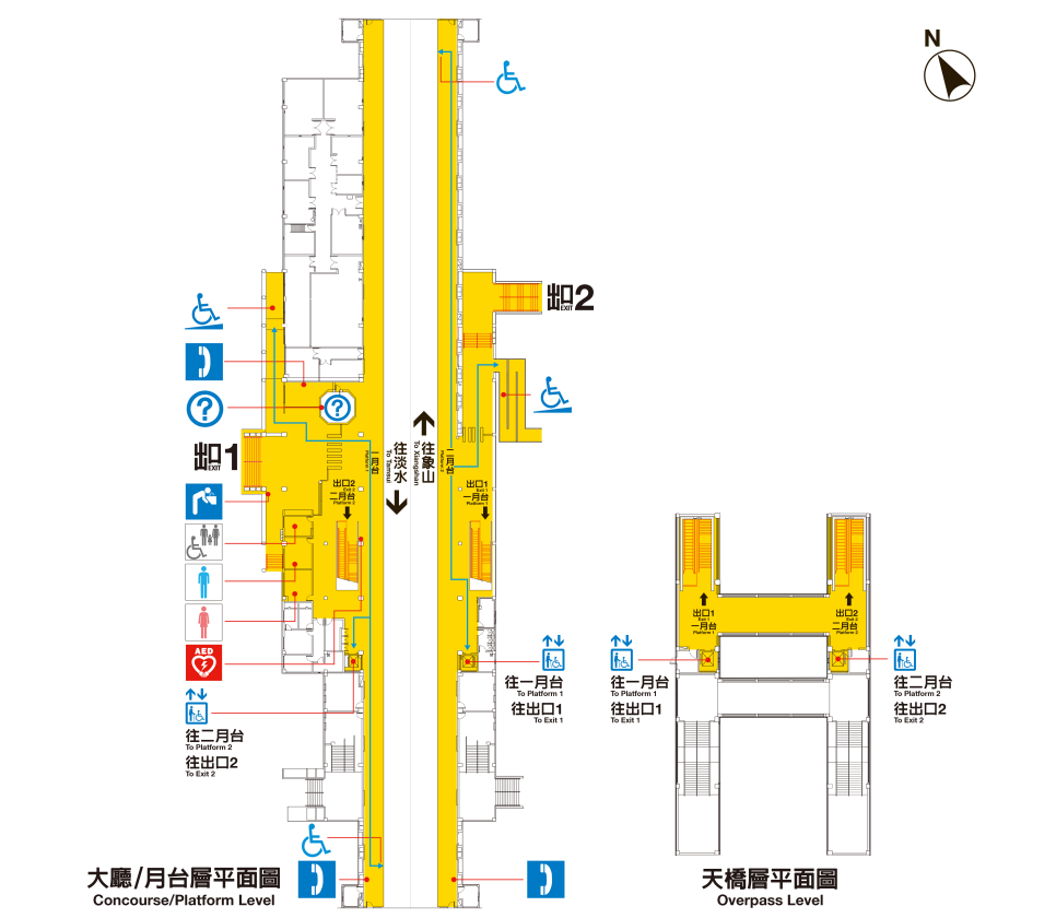 台北捷運淡水線地面段忠義站(R24)大廳層、月台層平面
