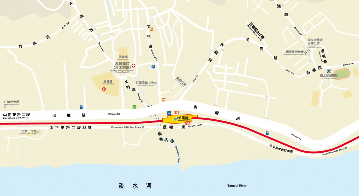 台北捷運淡水線地面段竹圍站(R26)位置圖