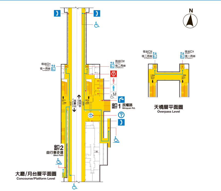 台北捷運淡水線地面段竹圍站(R26)大廳層、月台層平面