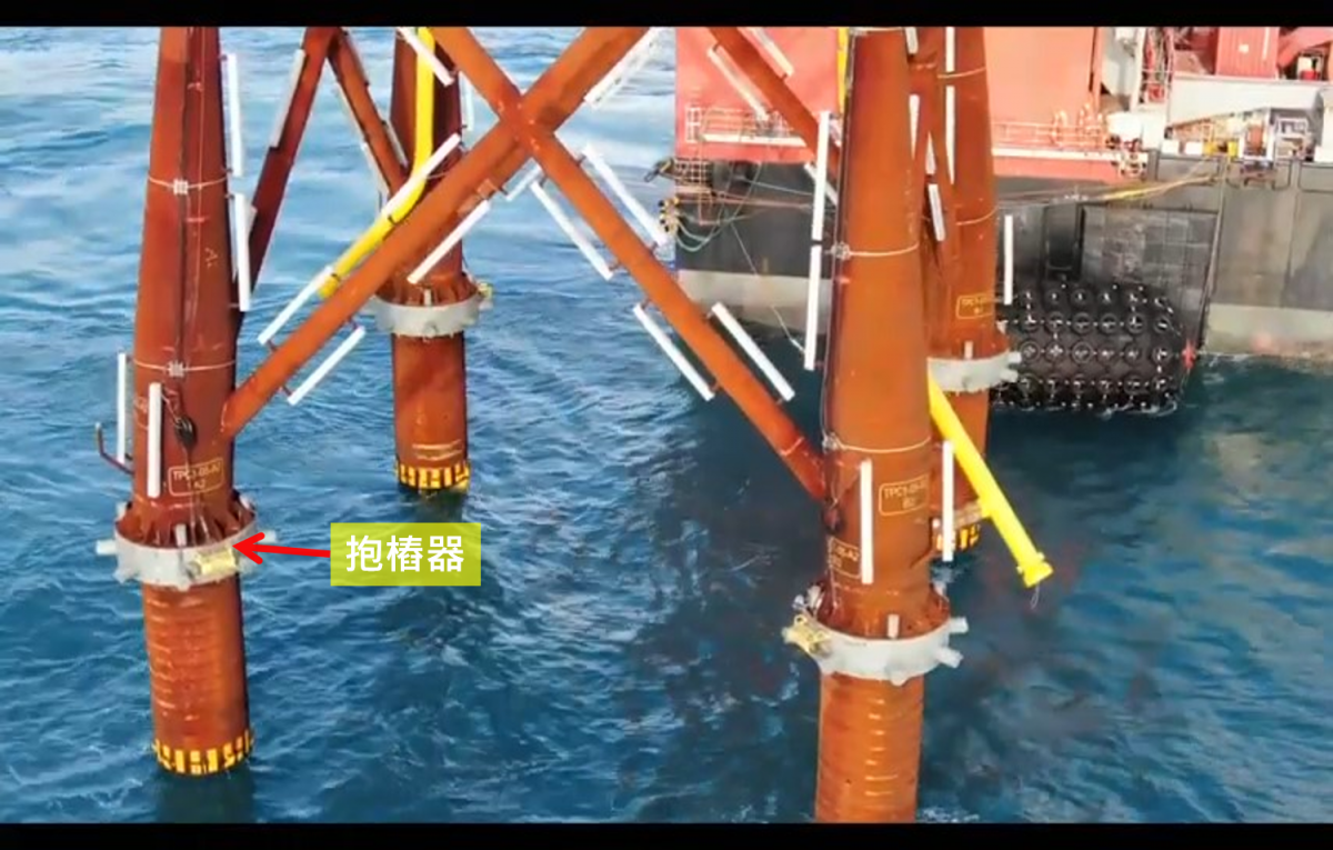 台電一期離岸風電示範風場設施水下基礎設施安裝場景-抱樁器