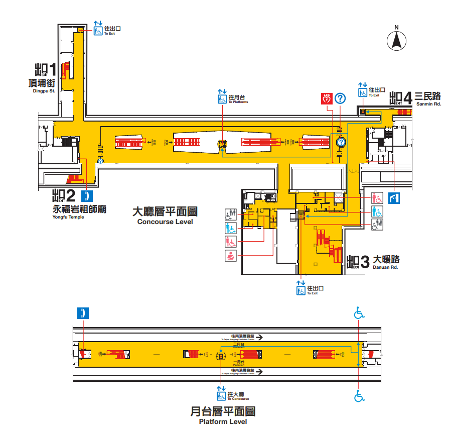 捷運板南線(土城線延伸頂埔段) 頂埔站(BL01)大廳層、月台層平面圖