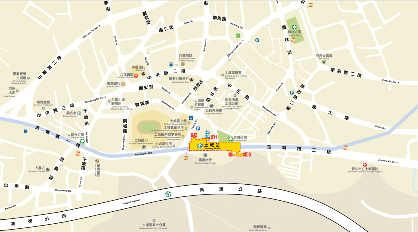 捷運板南線土城線沿線車站土城站(BL03)地理位置圖