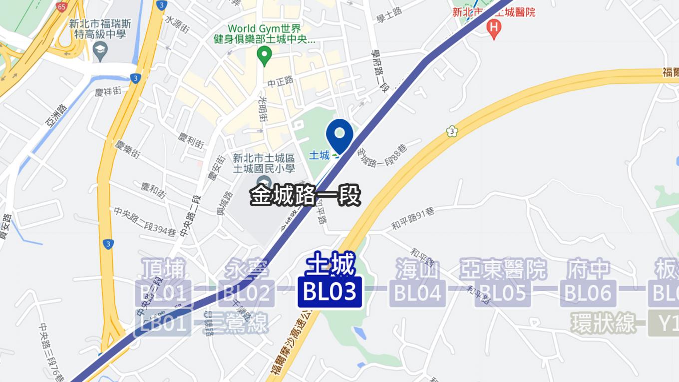 捷運板南線土城線沿線車站土城站(BL03)地理位置圖
