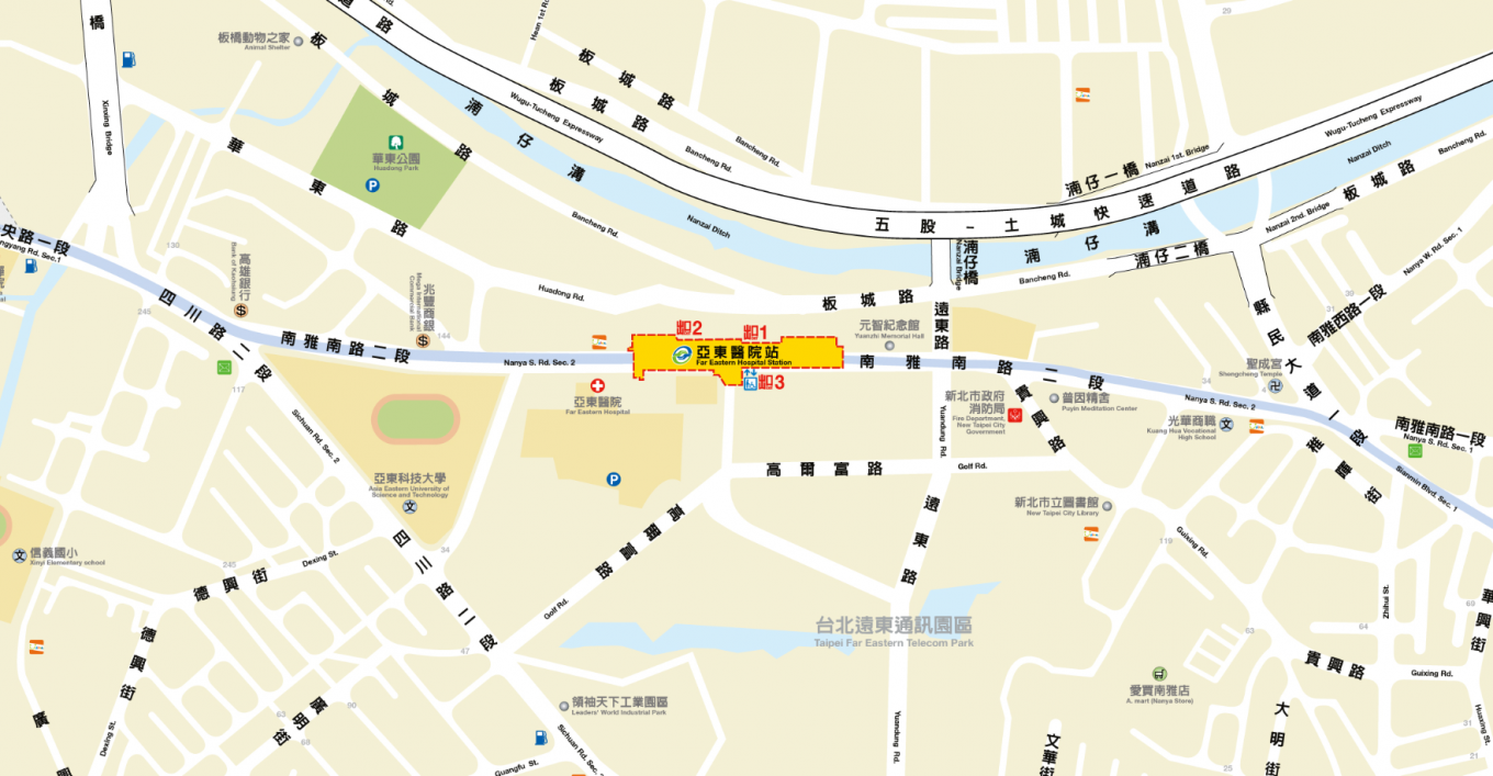捷運板南線土城線沿線車站亞東醫院站(BL05)地理位置圖