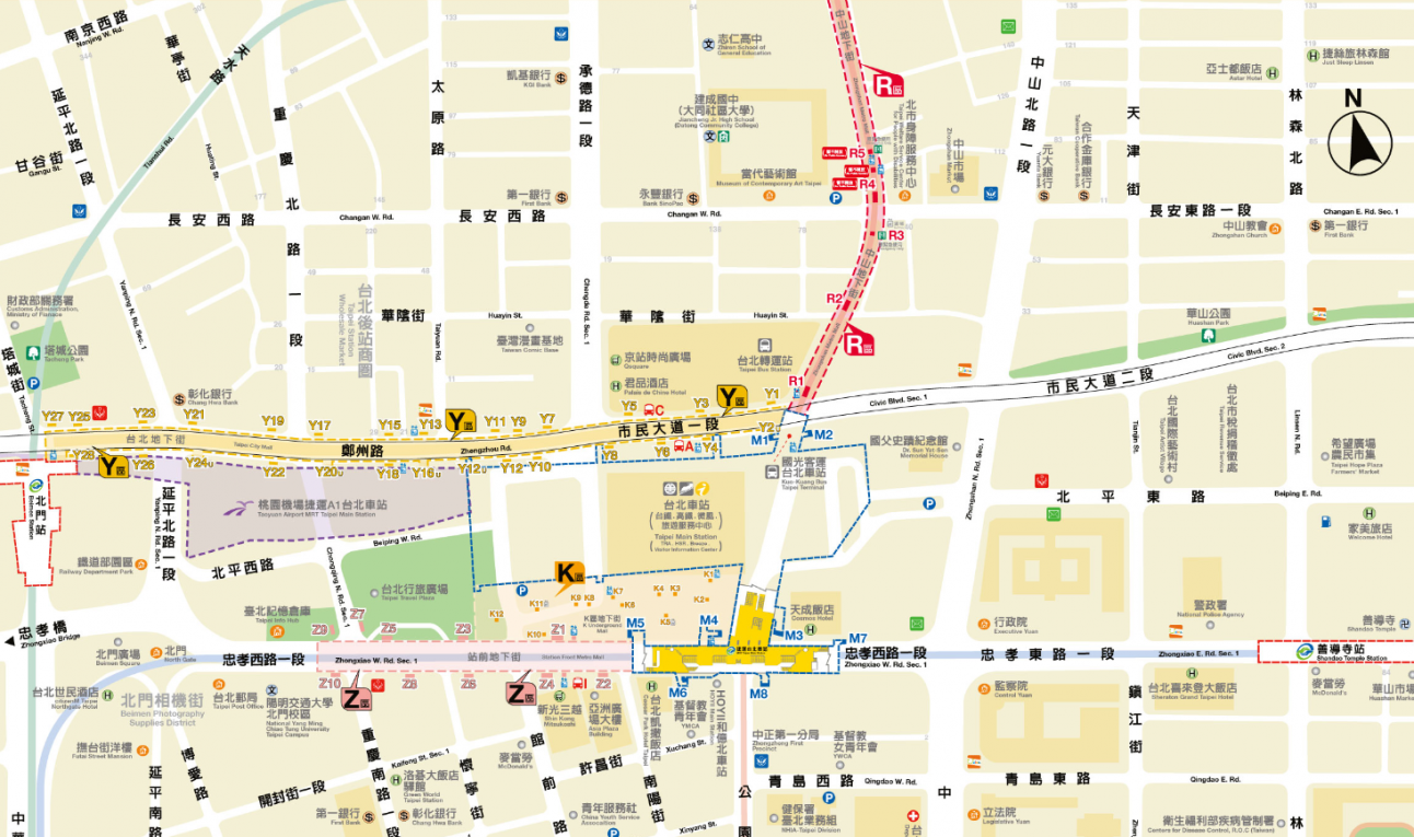 捷運板南線南港線台北車站(BL12/R10/A1)位置圖