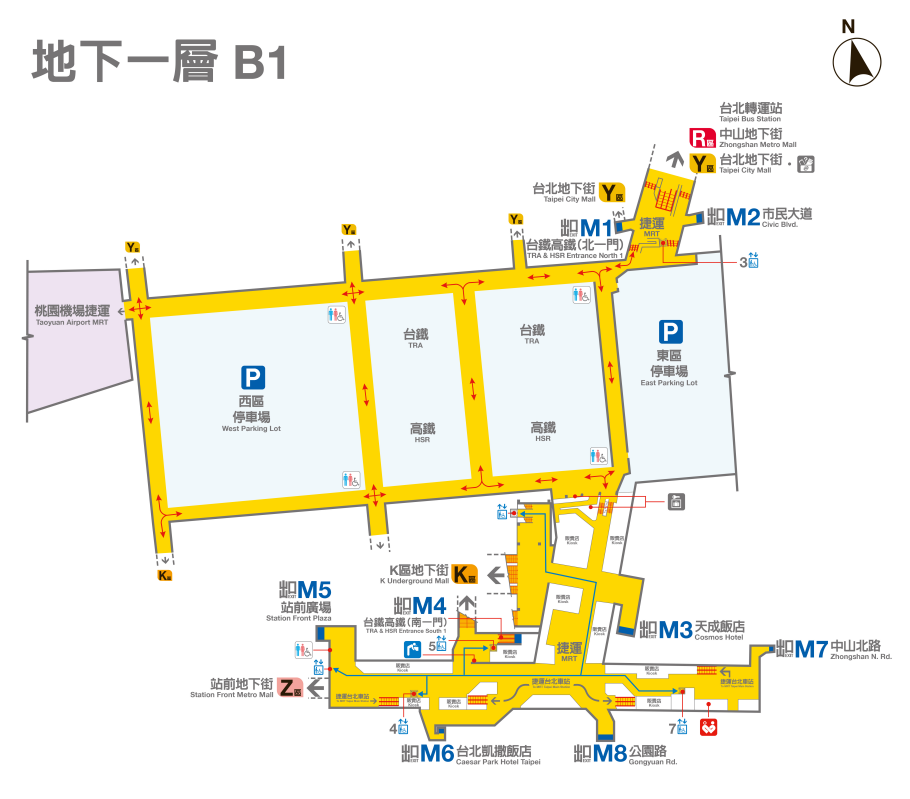 捷運板南線南港線台北車站(BL12/R10/A1)地下一樓平面圖