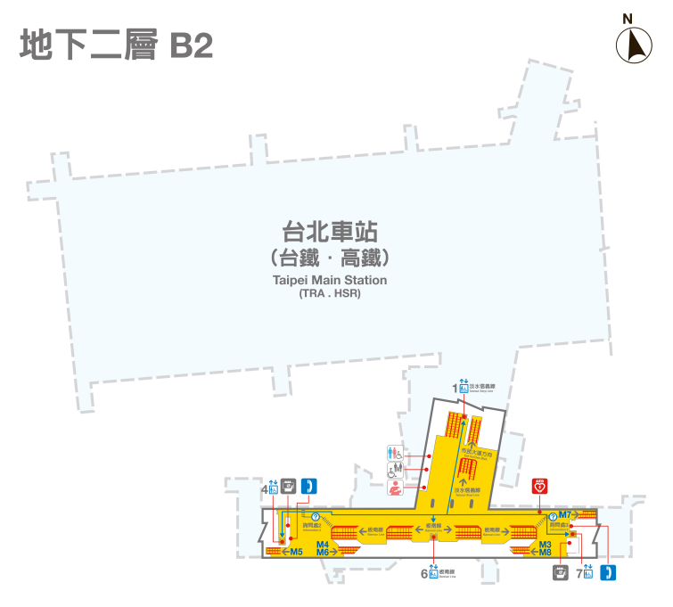 捷運板南線南港線台北車站(BL12/R10/A1)地下二樓平面圖