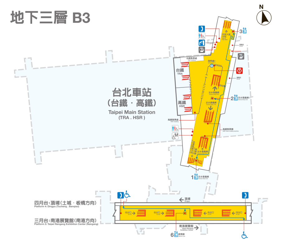 捷運板南線南港線台北車站(BL12/R10/A1)地下三樓平面圖