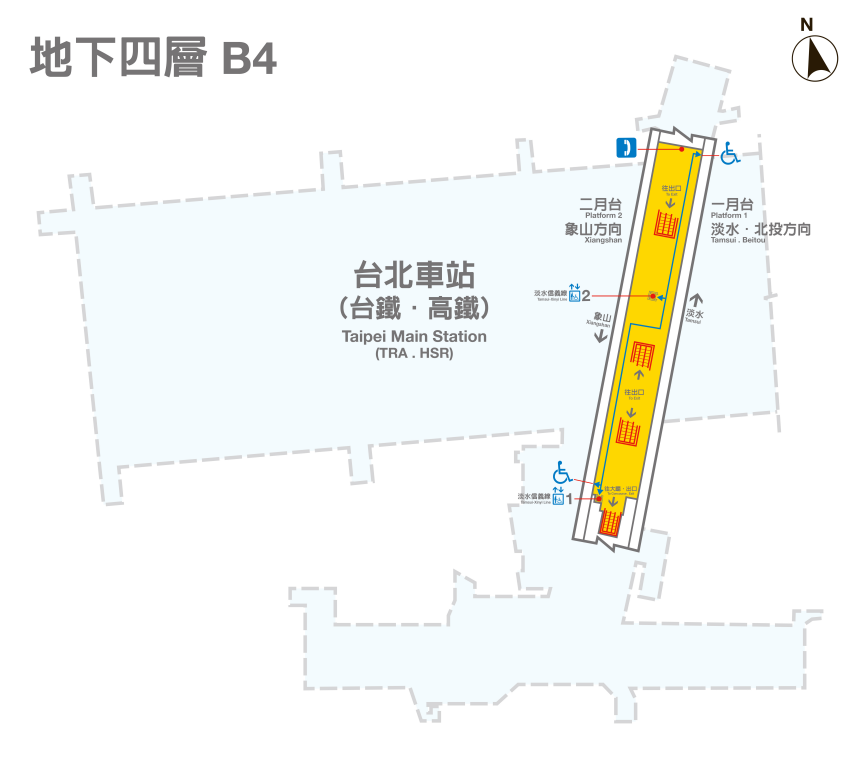 捷運板南線南港線台北車站(BL12/R10/A1)地下四樓平面圖