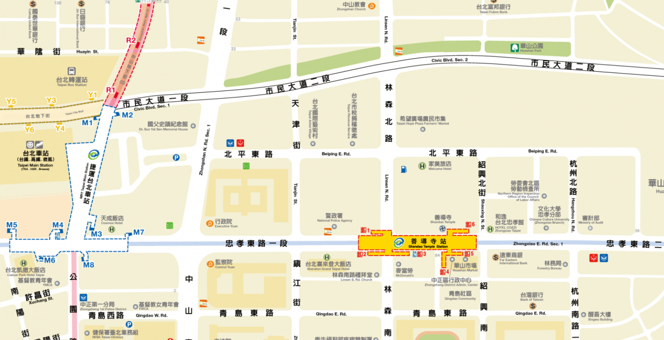 捷運板南線南港線善導寺站(BL13)位置圖