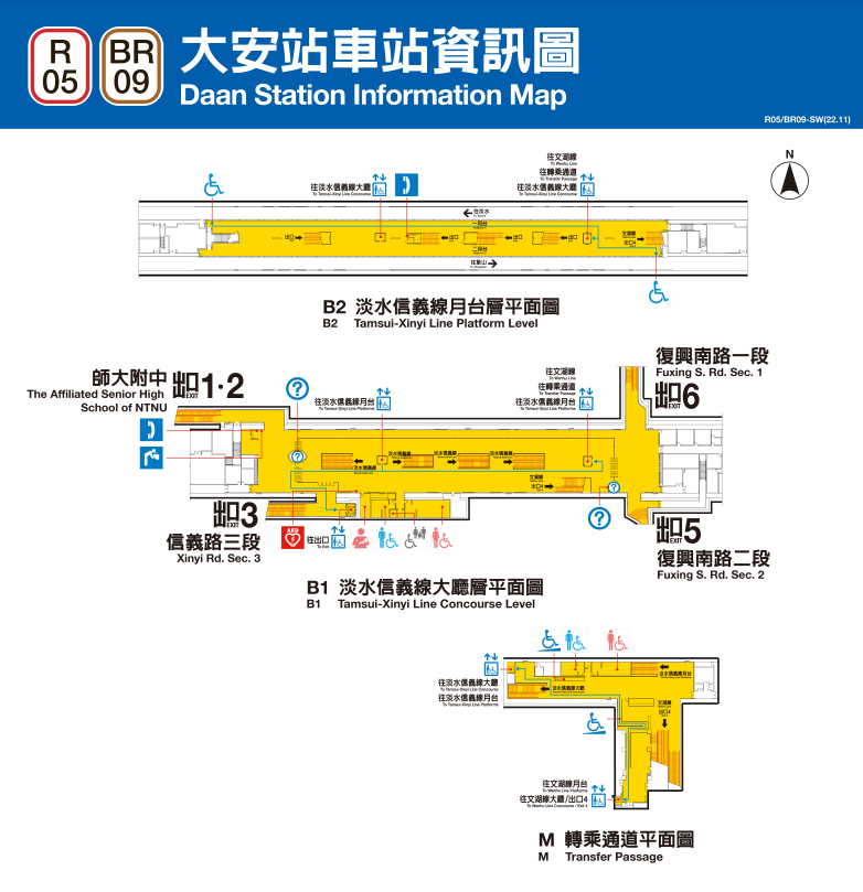 捷運木柵線沿線車站大安站(BR09/R05)淡水信義線平面圖