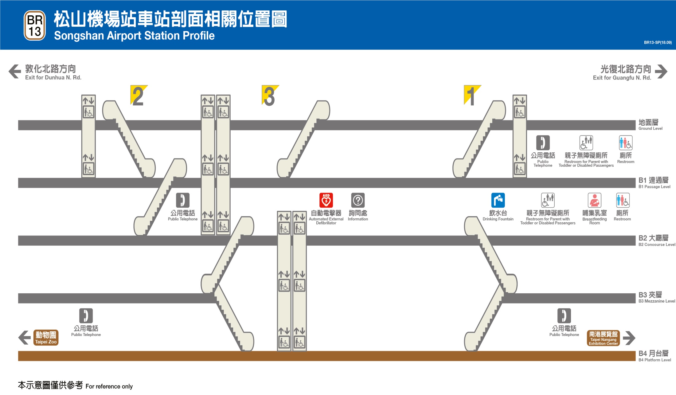 捷運內湖線沿線車站松山機場站(BR13)剖面相關位置圖