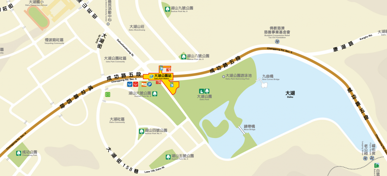 捷運內湖線沿線車站大湖公園站(BR20)位置圖
